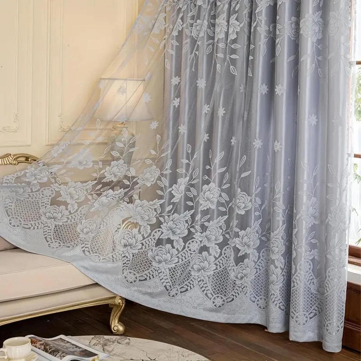 European Vintage Floral Embroidered Blackout Curtain