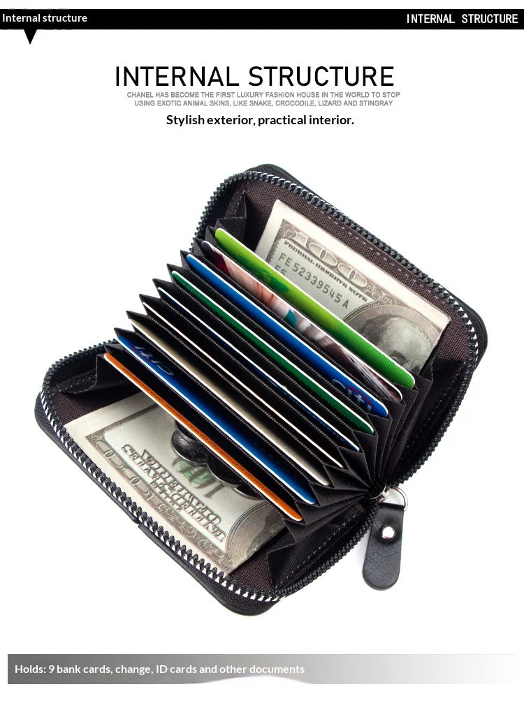 Vintage Slim RFID-Blocking Wallet with Zipper Closure