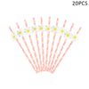 A set of 20 disposable daisy flower party banners with white and yellow petals on pink sticks.