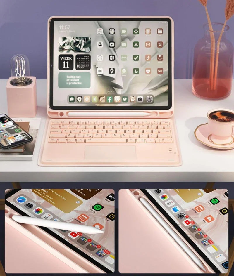 iPad Keyboard Case with Touchpad - Foldable Smart Cover for Multiple iPad Models