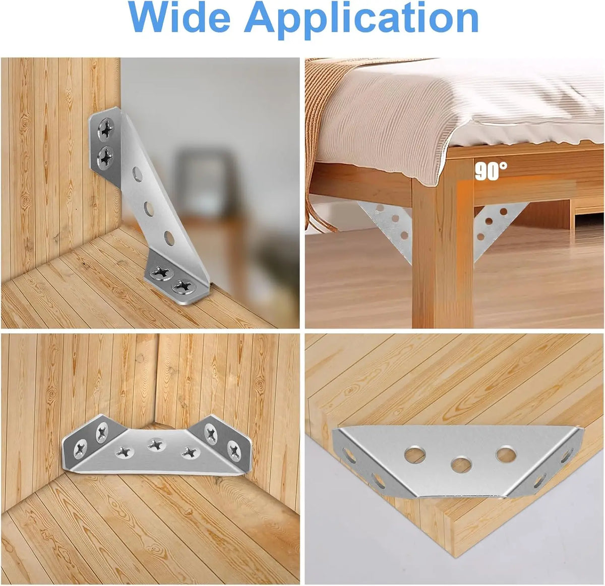 Verschiedene L-Bracket-Verbindungsstücke zur Verbindung von Holz und Metall in verschiedenen Anwendungen.