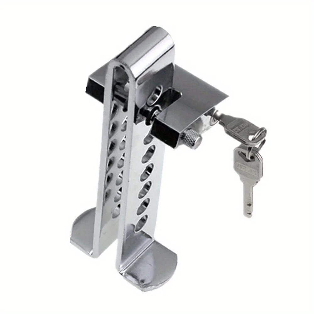 Heavy-duty stainless steel adjustable brake pedal lock for vehicles