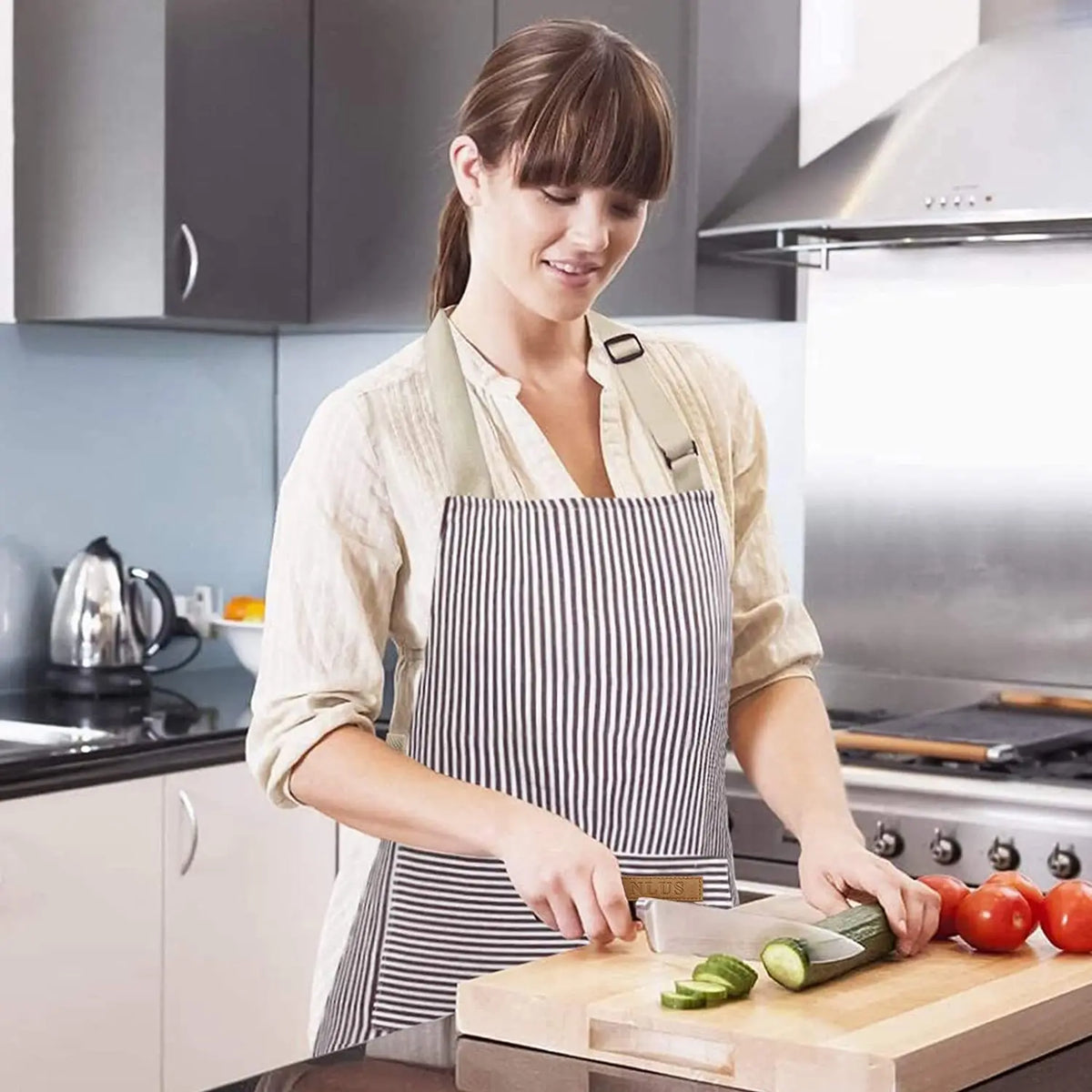 Striped Kitchen & Work Apron with Adjustable Neck Strap