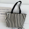 Striped Canvas Shoulder Tote Bag