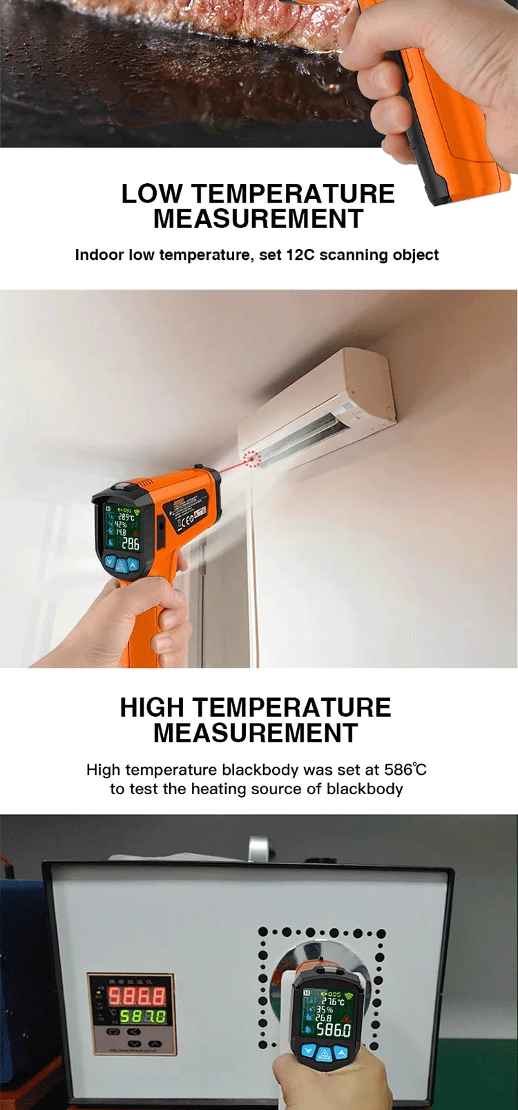 High-Temperature Infrared Thermometer with Color Screen and Humidity Sensing