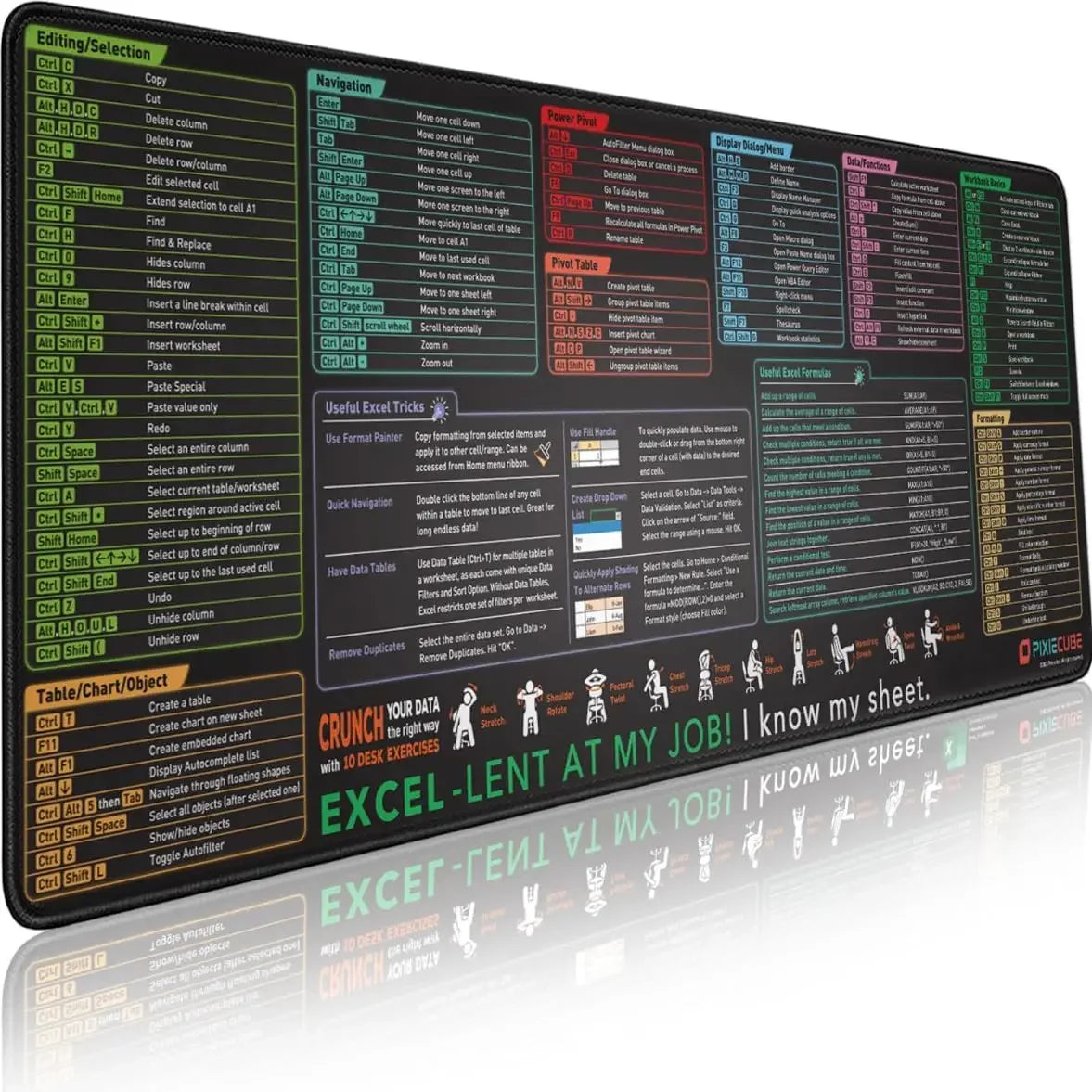 Excel Shortcut Large Mouse Pad with Stitched Edges