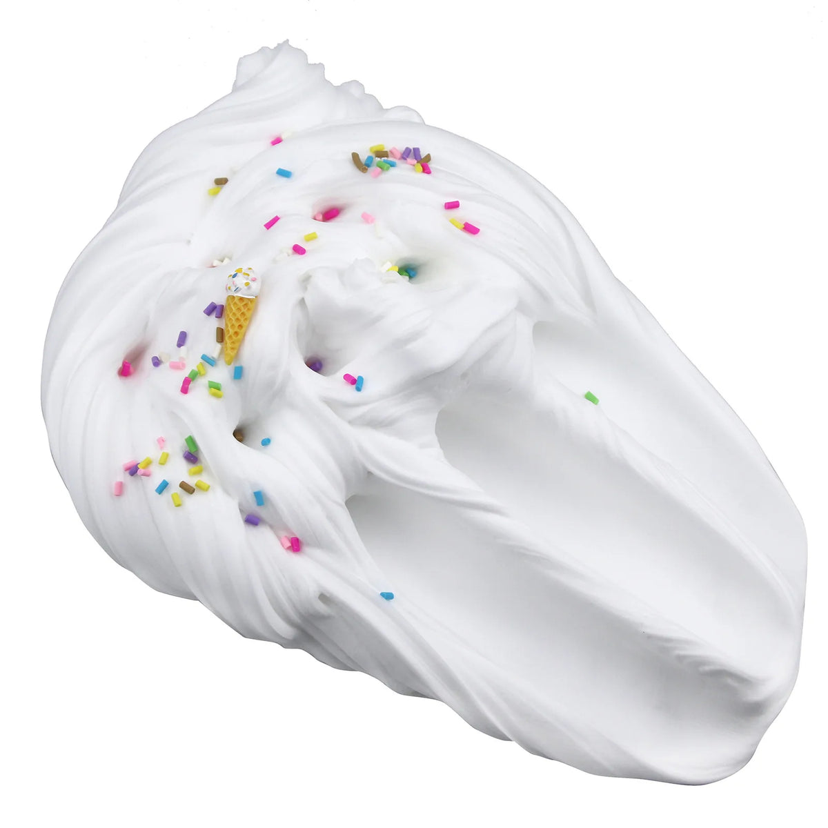 A white tube of DIY slime kit with colorful sprinkles and a popsicle stick visible.
