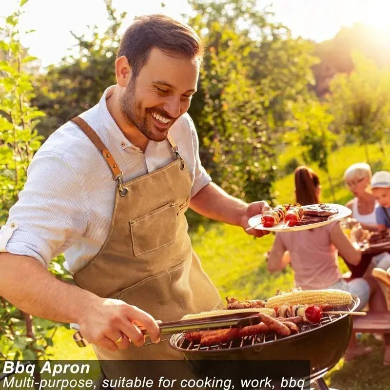 Durable Canvas Kitchen Apron with Pockets
