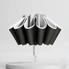 A black fully automatic reverse-folding windproof umbrella with UV protection shown against a light gray background.