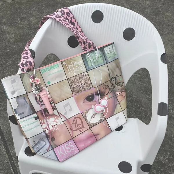 Y2K Leopardenprint Patchwork Tote Bag