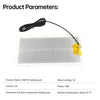 A white USB 5V heating pad with a black cord is shown, designed for waterproof heating.