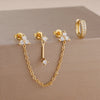 Double-Hole Link Chain Earrings with Green Zircon