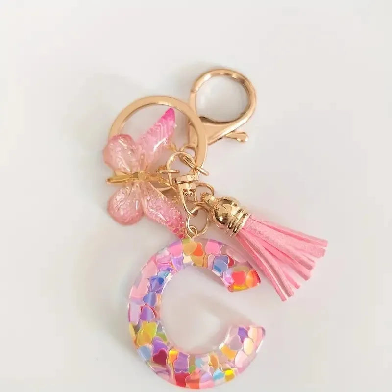 Pink Glitter Butterfly Keychain with Tassel