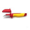 A red and yellow insulated cable stripping knife with a metal blade.