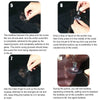 Step-by-step instructions for repairing an automotive windshield crack using a curing film and liquid kit.