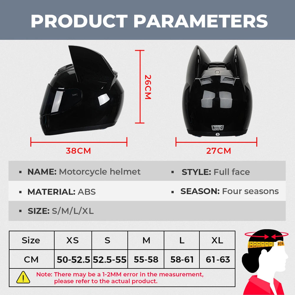 Cat Ear Full Face Motorcycle Helmet with Removable Ears
