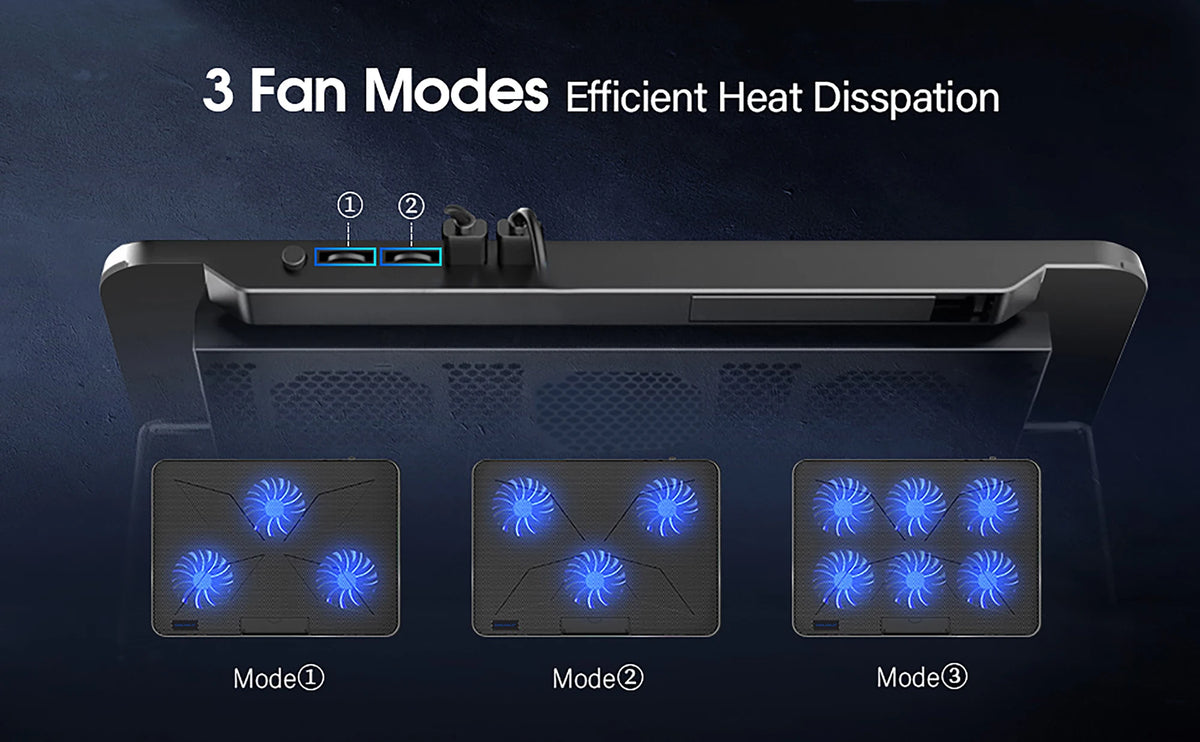 Support de refroidissement pour ordinateur portable réglable avec trois modes ventilateurs pour une dissipation thermique eff