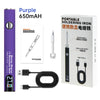 Purple 650mAh portable digital soldering iron pen with USB charging cable and instructions