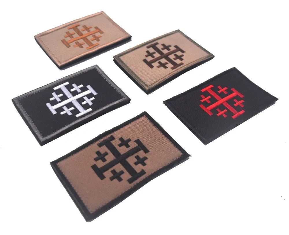 Embroidered Crusader Cross Tactical Patch with Hook and Loop Backing