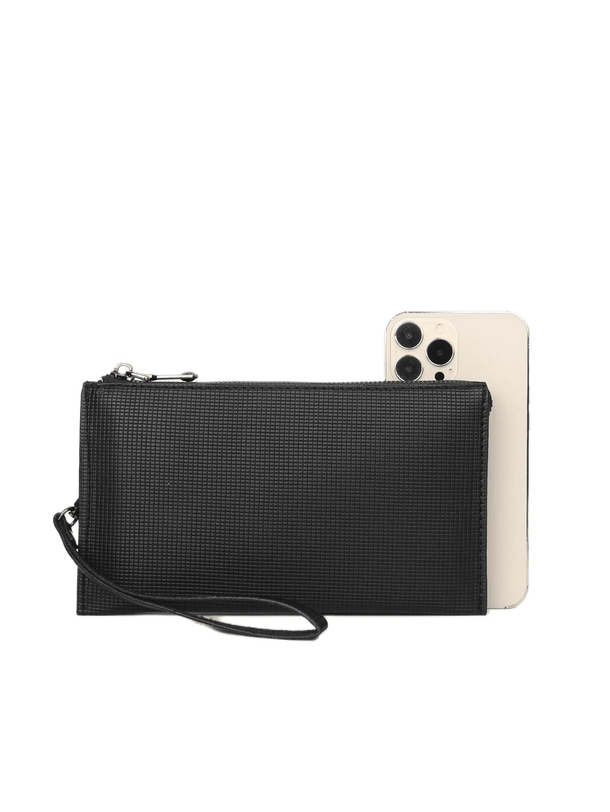Elegant PU Leather Clutch with Dual Compartments and Wristlet Strap