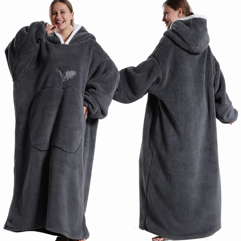 Oversized Wearable Fleece Blanket Hoodie with Sleeves