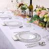 Elegant White Disposable Dinner Plates with Silver Lace Design