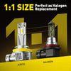 A comparison showing a 1:1 size replacement of an Auxito bulb and a Halogen bulb for headlight repair.