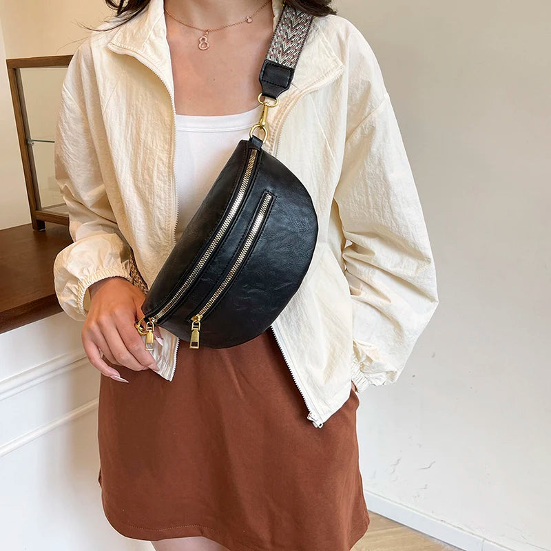 Leather Waist Bag with Adjustable Strap – Women's Crossbody Fanny Pack