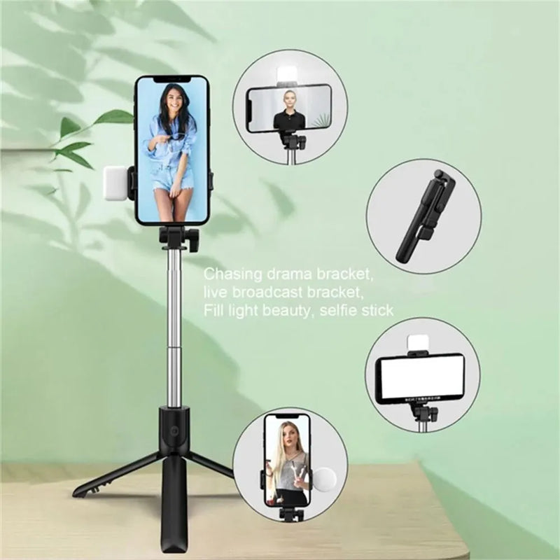 Palo Selfie con Trípode Bluetooth Portátil y Luz de Relleno