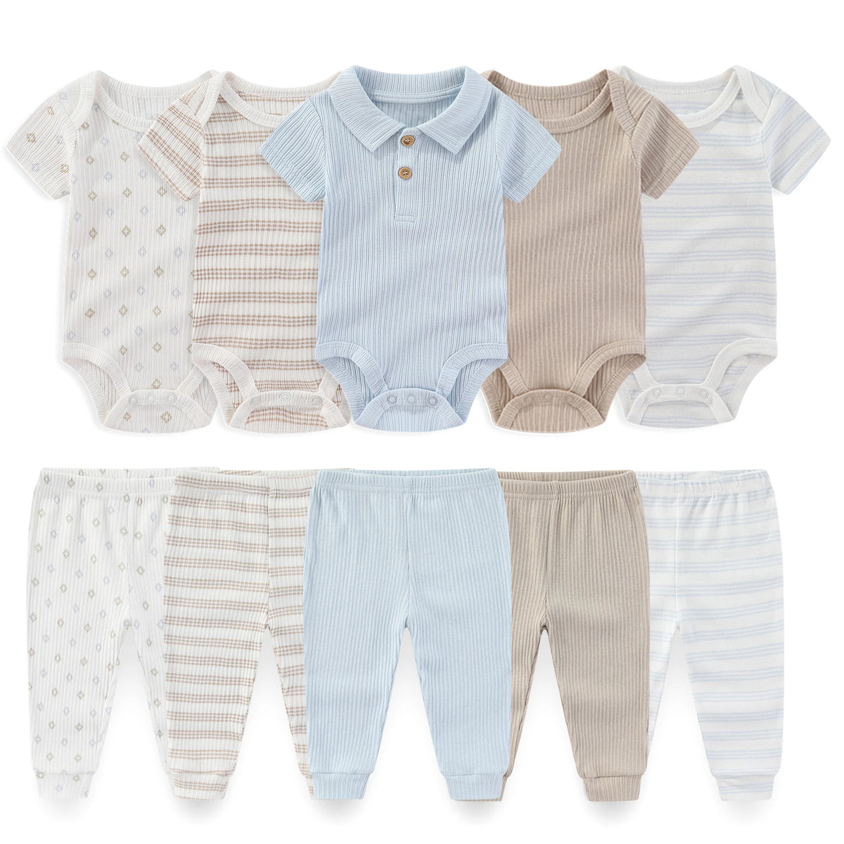 Baby Cotton Bodysuit and Pants Outfit Set (4-Piece)