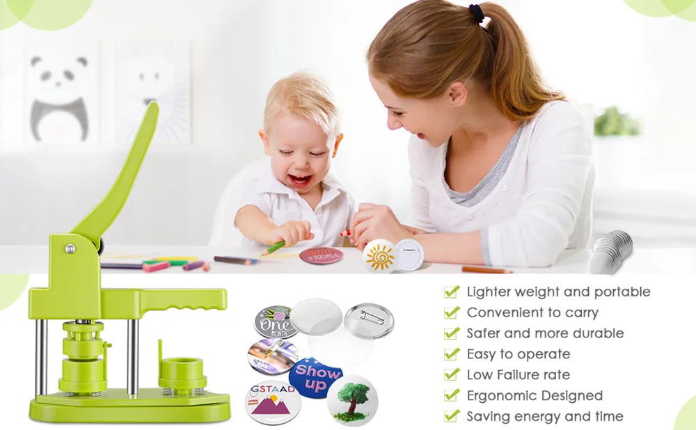 DIY Pin Button Maker Machine Kit with 100 Button Parts and Circle Cutter