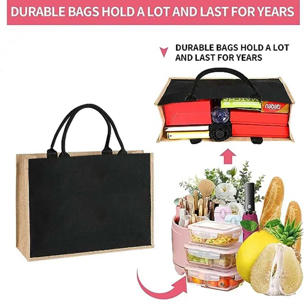 Vintage Jute Shopping Tote Bag with Waterproof Lining