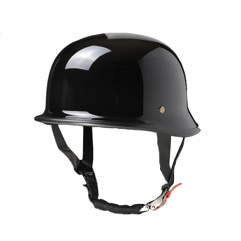 Black lightweight half helmet with integrated goggles for motorcycle and scooter riders