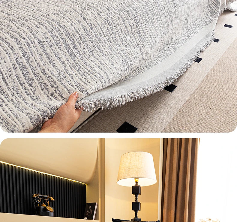 Thick Chenille Sofa Cover with Tassel Fringe — Scratch Resistant & Reversible