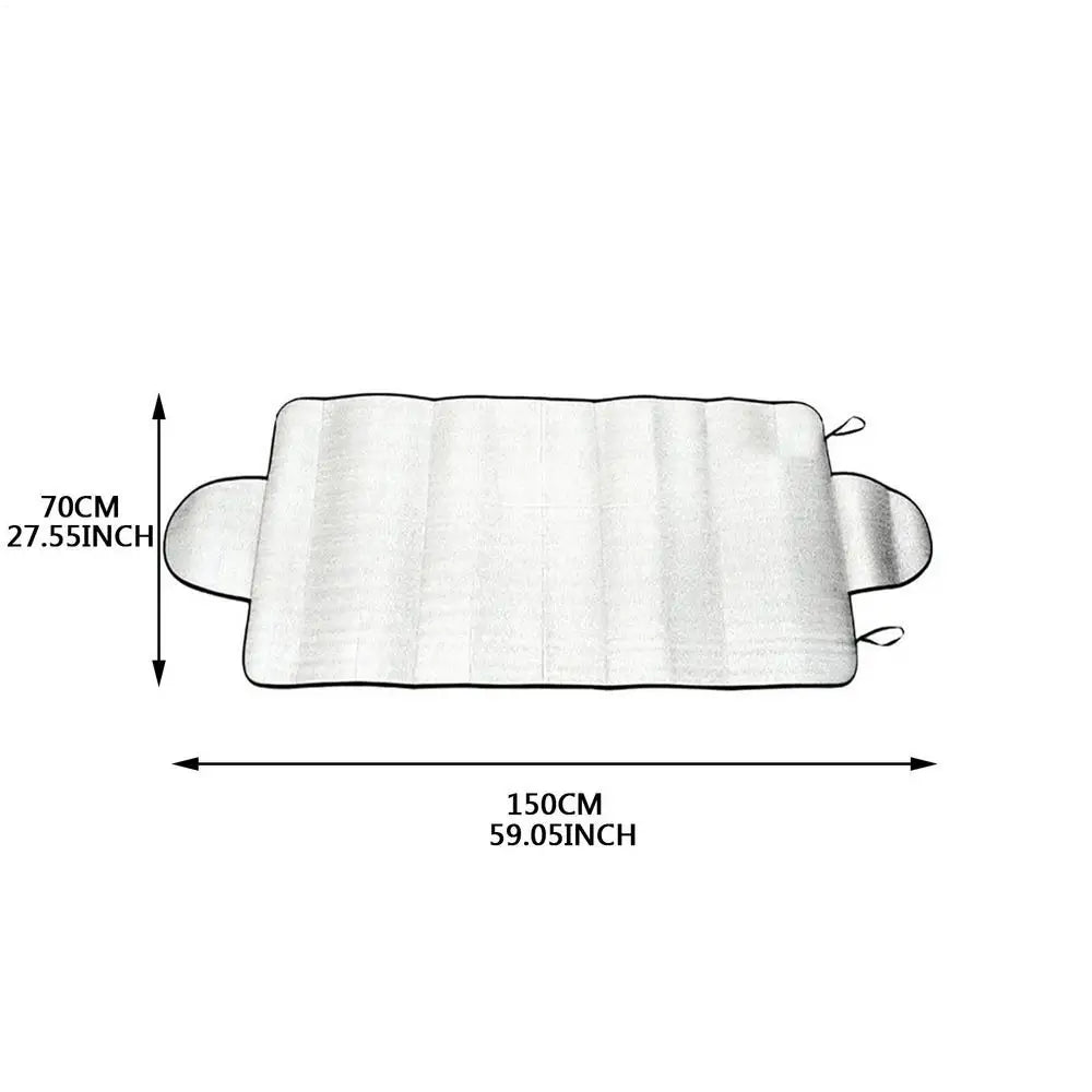 A rectangular sunshade cover for a windshield, measuring 70cm by 150cm.