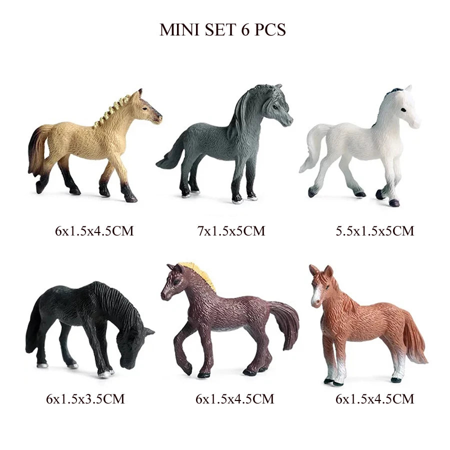Mini set of six realistic animal figurines including horses and other wildlife for kids
