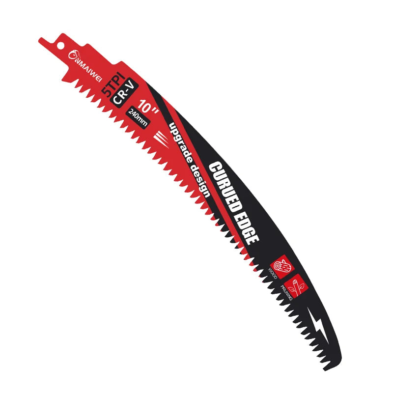 A black CR-V reciprocating saw blade with a serrated edge and branding visible.
