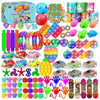 A colorful pack of sensory fidget toys and stickers for kids featuring various shapes, colors, and textures.