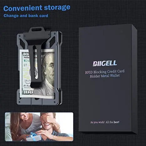 Slim Aluminum RFID Blocking Wallet with ID Window and Money Clip