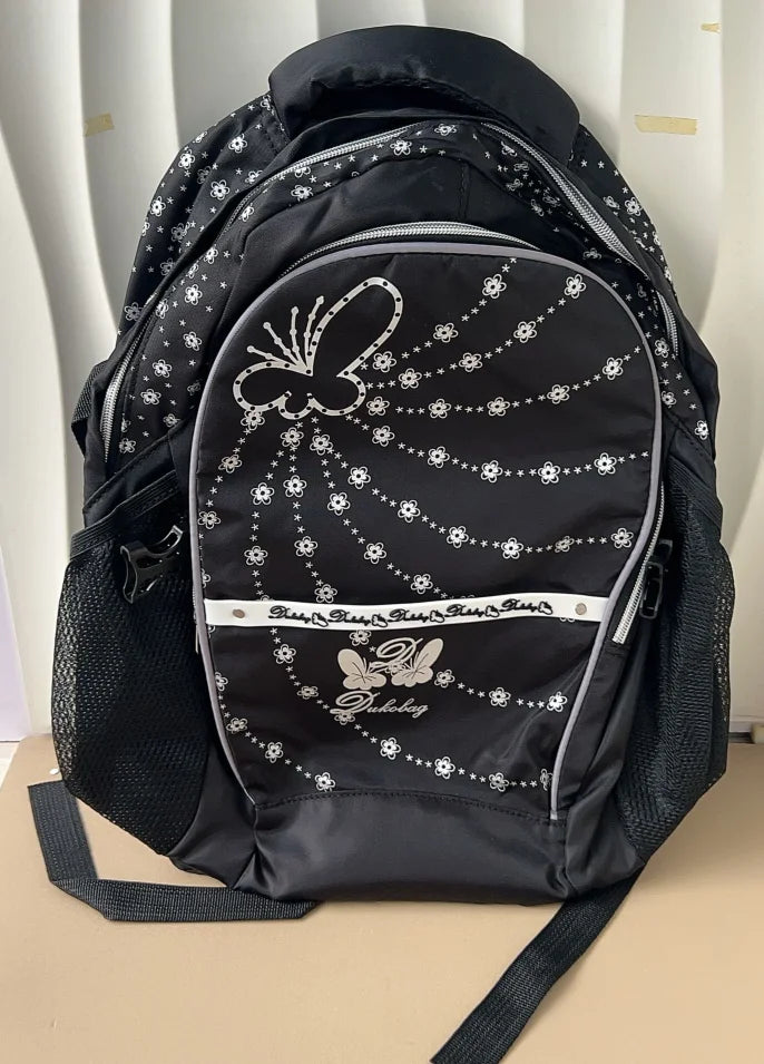 Floral Print Laptop Backpack with Butterfly Accents