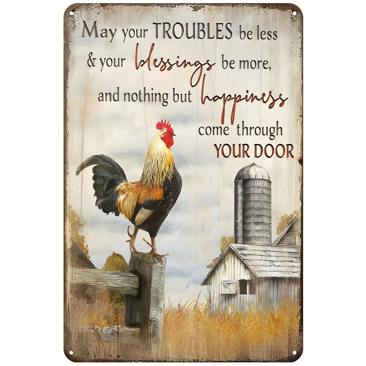 Retro Funny Chicken Farm Metal Sign for Kitchen and Coop
