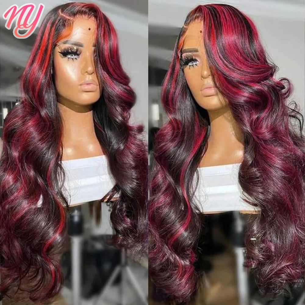 Bordeaux Body Wave Spitzen-Vorderhaut-Perücke