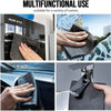 A multi-pack of gray microfiber cleaning cloths being used for various household and automotive cleaning tasks.