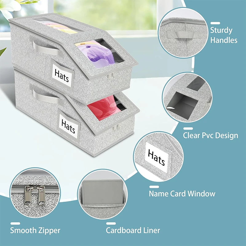 Stackable Fabric Hat Organizer with Clear Window