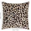 A square plush velvet pillowcase with a brown and black leopard print pattern.