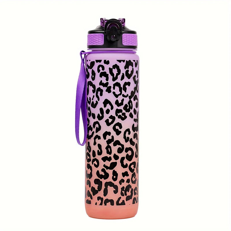 Leopard Print Sports Water Bottle with Straw