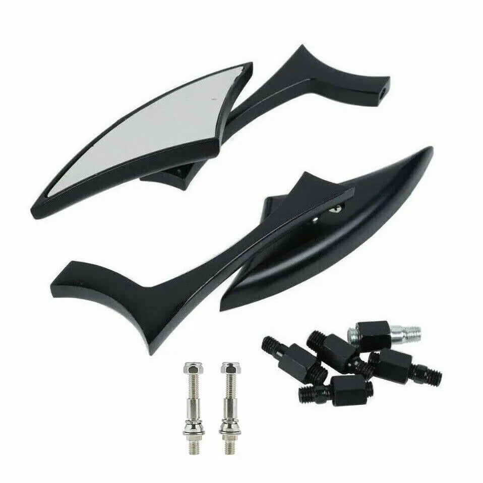 Black universal motorcycle side mirror set with mounting hardware