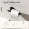 Matte black toilet paper holder with a roll of paper shown mounted on a wall.
