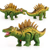 Three plastic toy T-Rex dinosaurs in various poses and colors, showing their texture and features.