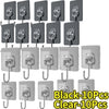 Black and clear self-adhesive rotating wall hooks sold in 10 pieces